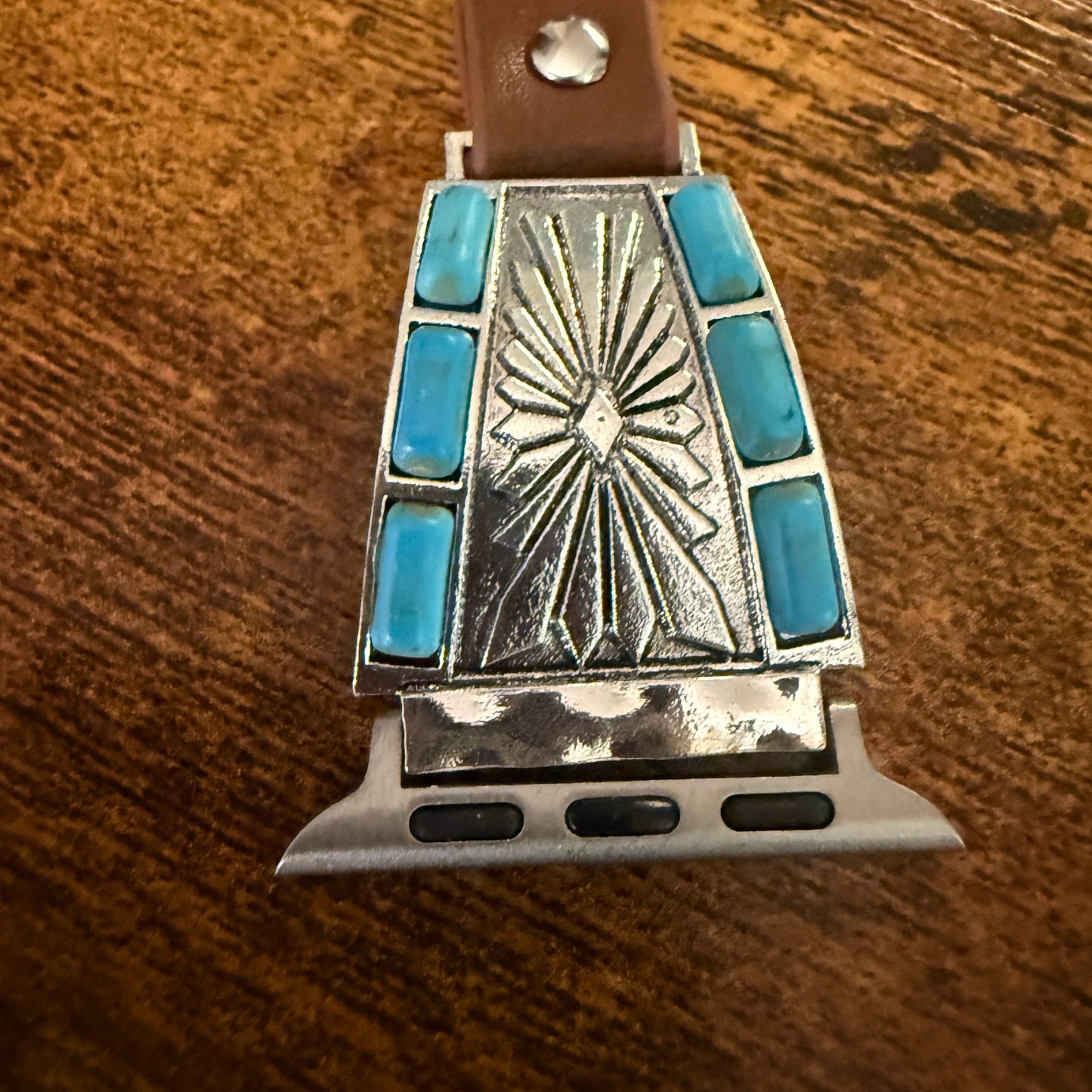 Handcrafted Cowgirl Turquoise Inlaid Leather Watch Band for Apple Watch