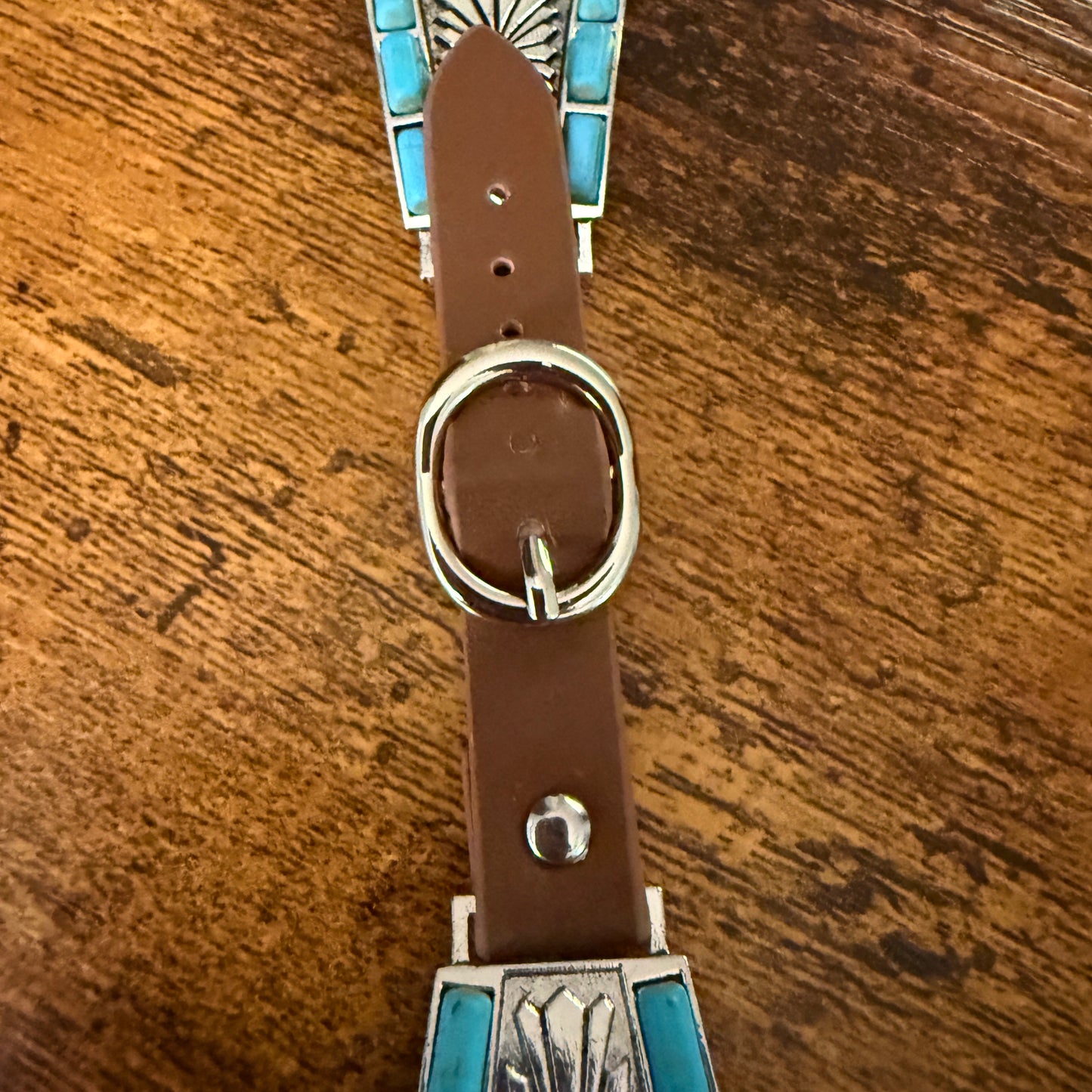 Handcrafted Cowgirl Turquoise Inlaid Leather Watch Band for Apple Watch
