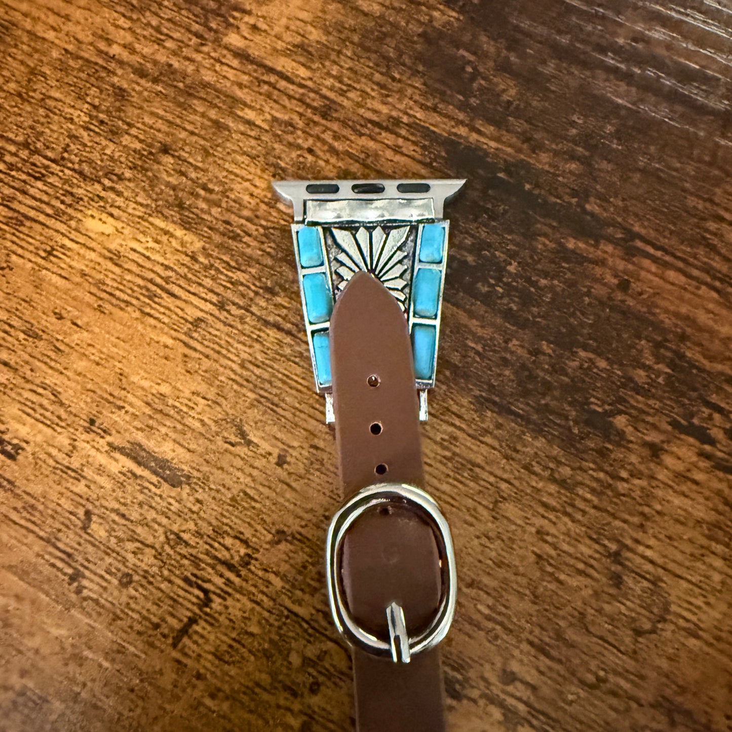 Handcrafted Cowgirl Turquoise Inlaid Leather Watch Band for Apple Watch