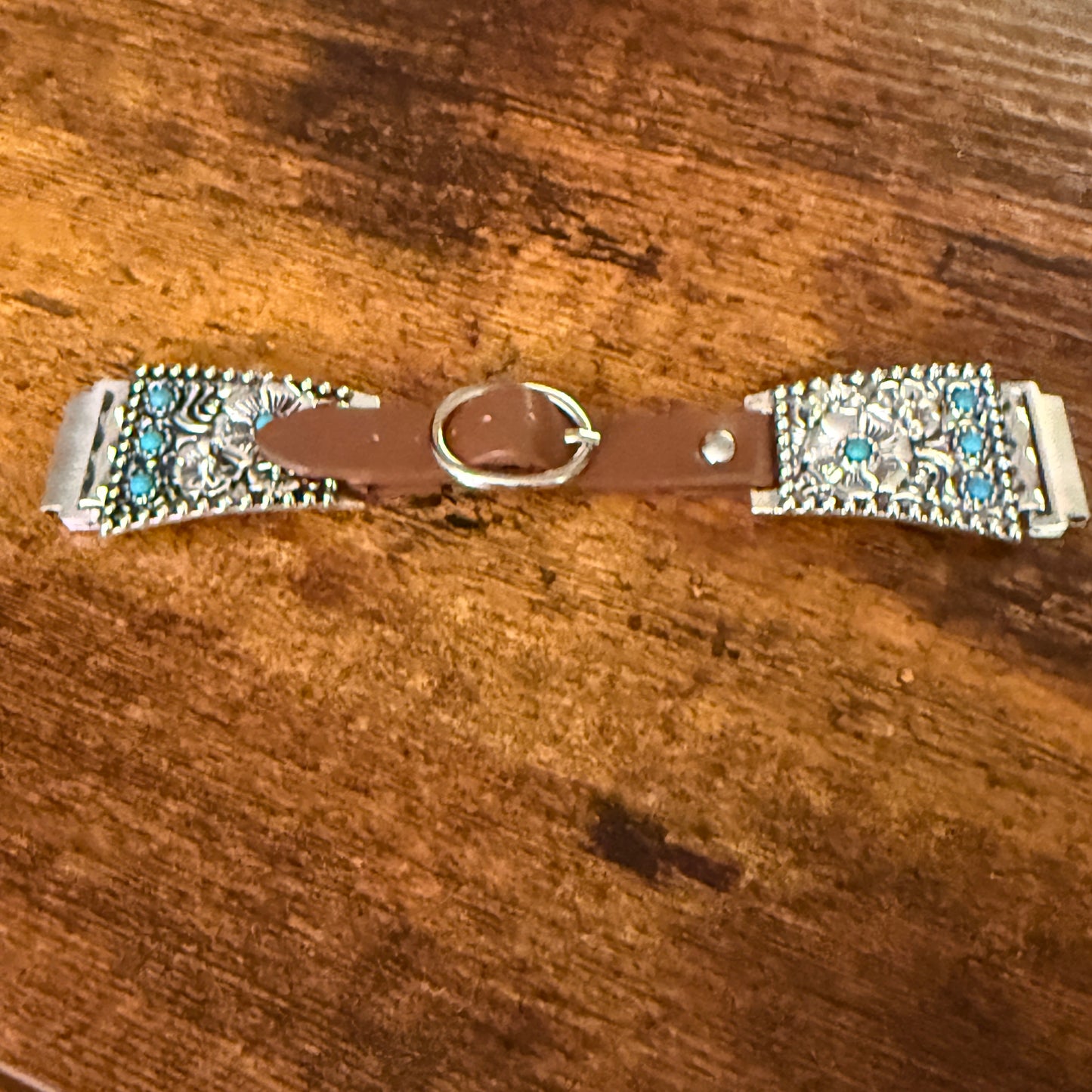 Handcrafted Cowgirl Apple Watch Band Floral Turquoise Brown Leather