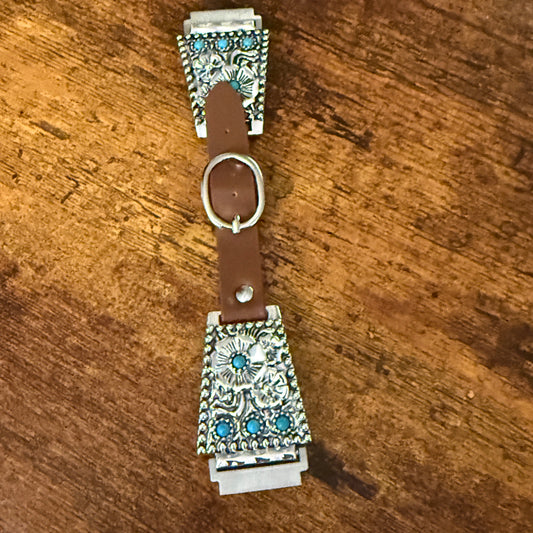 Handcrafted Cowgirl Apple Watch Band Floral Turquoise Brown Leather