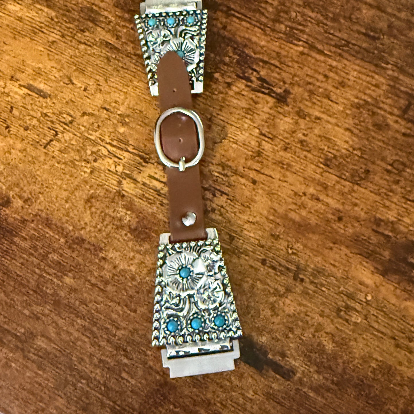Handcrafted Cowgirl Apple Watch Band Floral Turquoise Brown Leather