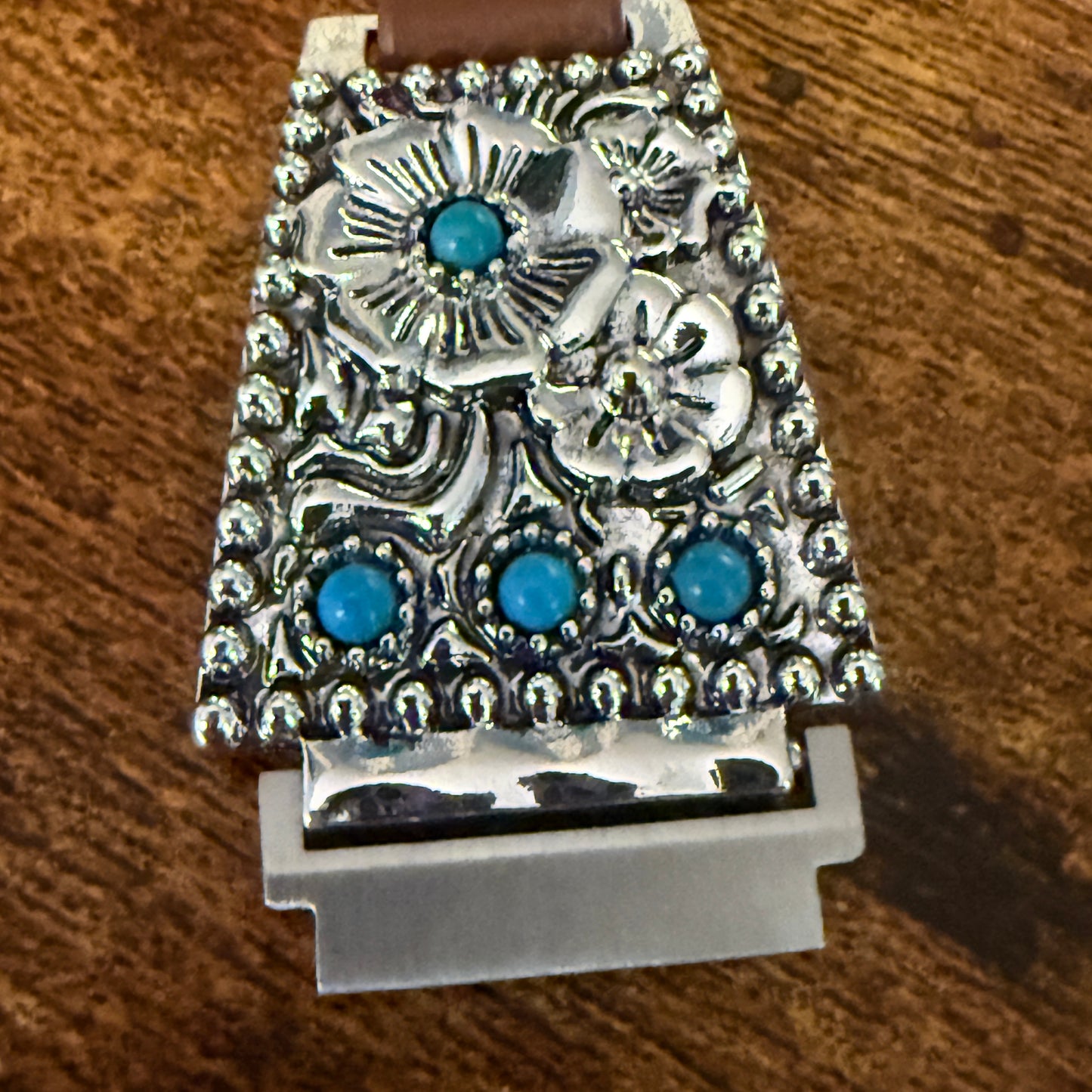 Handcrafted Cowgirl Apple Watch Band Floral Turquoise Brown Leather
