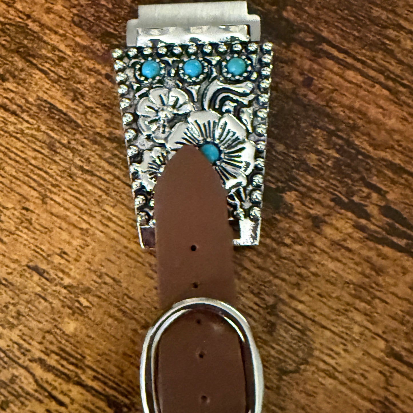 Handcrafted Cowgirl Apple Watch Band Floral Turquoise Brown Leather