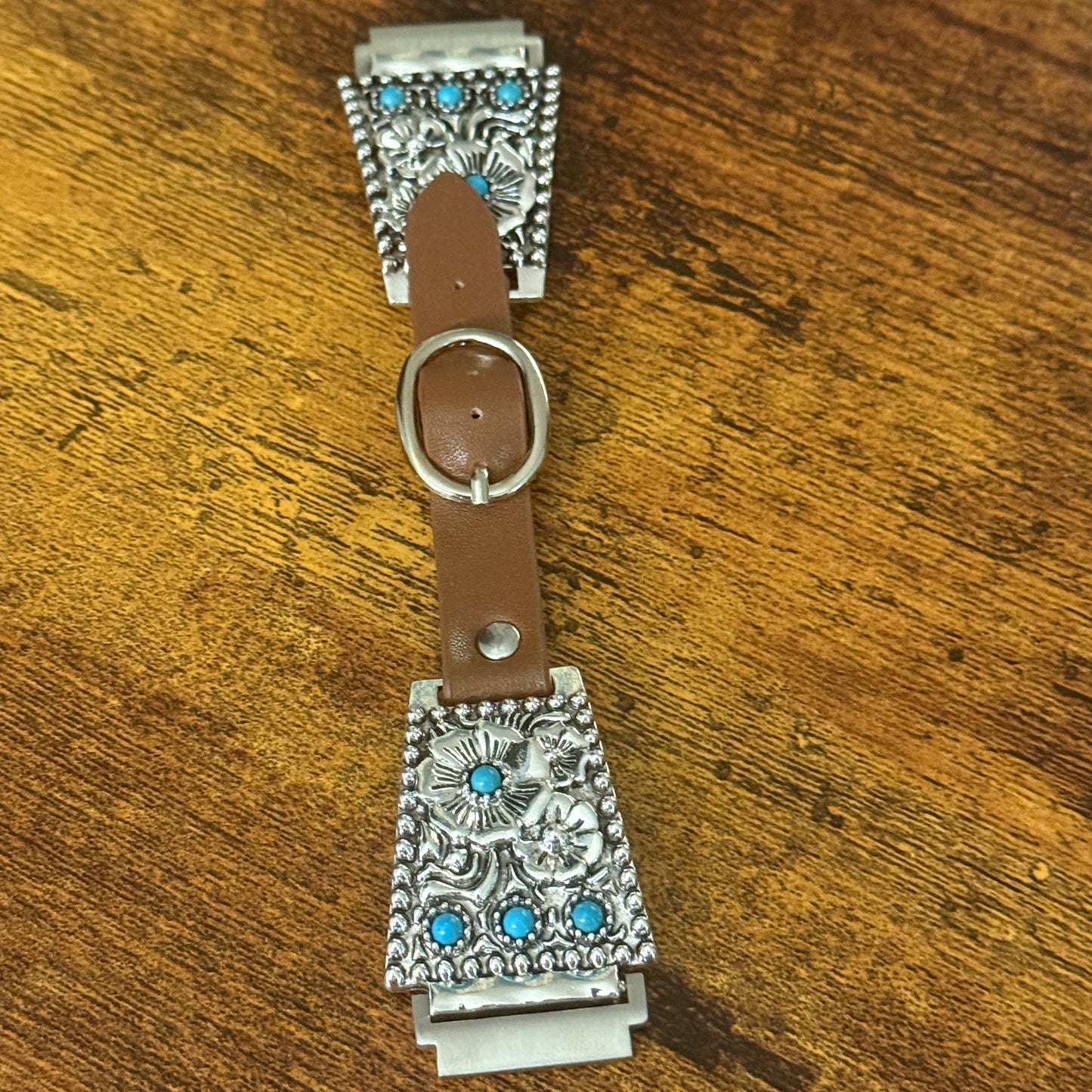 Handcrafted Cowgirl Apple Watch Band Floral Turquoise Brown Leather