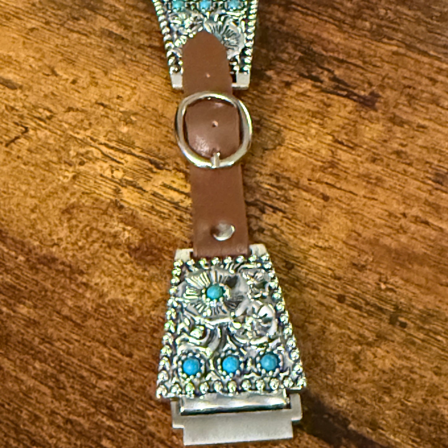 Handcrafted Cowgirl Apple Watch Band Floral Turquoise Brown Leather