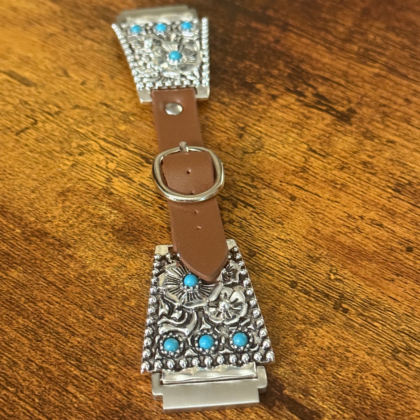 Handcrafted Cowgirl Apple Watch Band Floral Turquoise Brown Leather