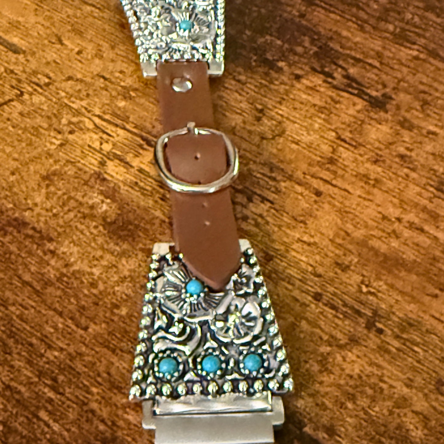 Handcrafted Cowgirl Apple Watch Band Floral Turquoise Brown Leather
