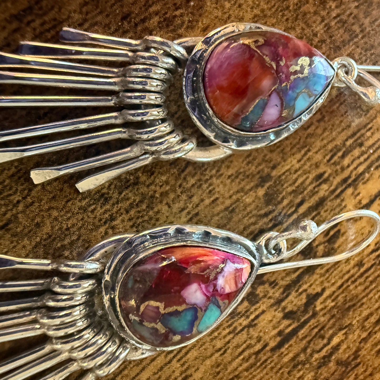 Kingman Pink Dahlia Turquoise Sterling Silver Dangle Earrings 2.7 Inch