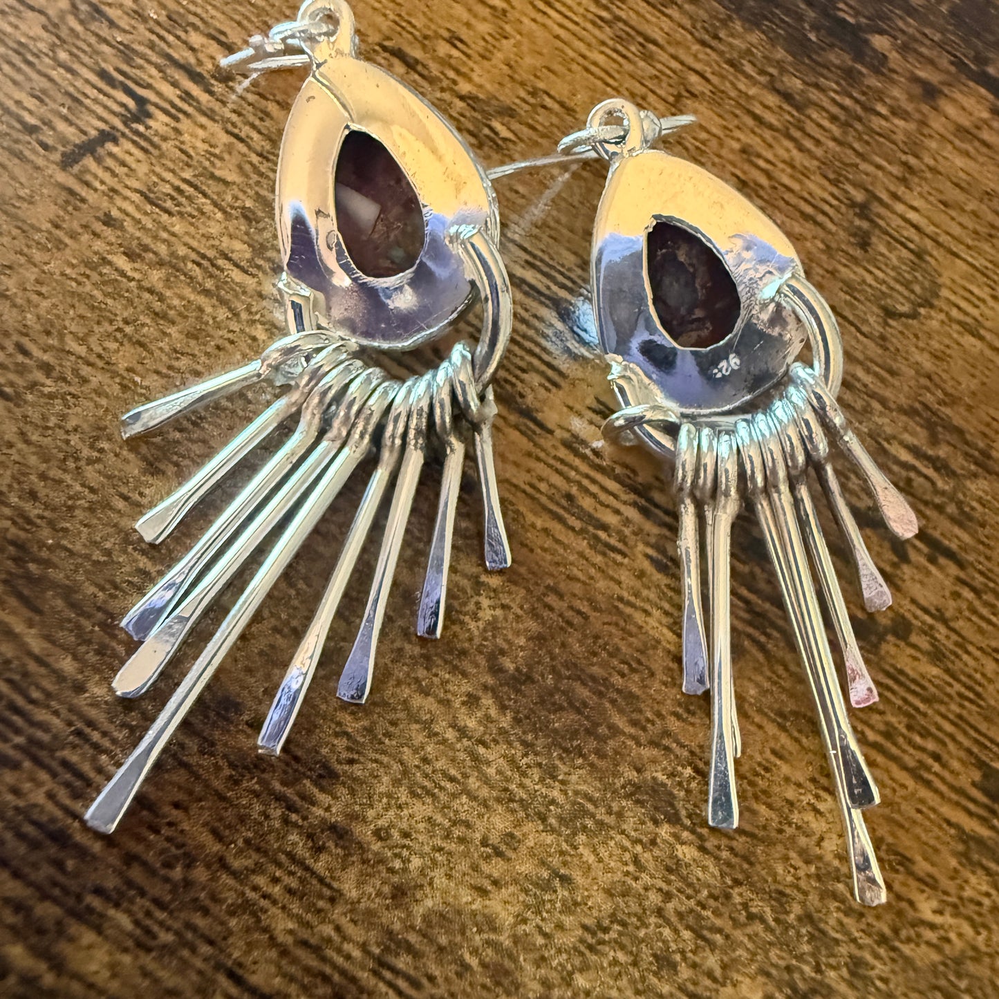 Kingman Pink Dahlia Turquoise Sterling Silver Dangle Earrings 2.7 Inch