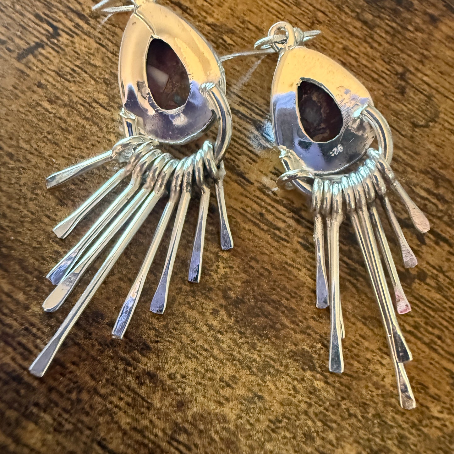 Kingman Pink Dahlia Turquoise Sterling Silver Dangle Earrings 2.7 Inch