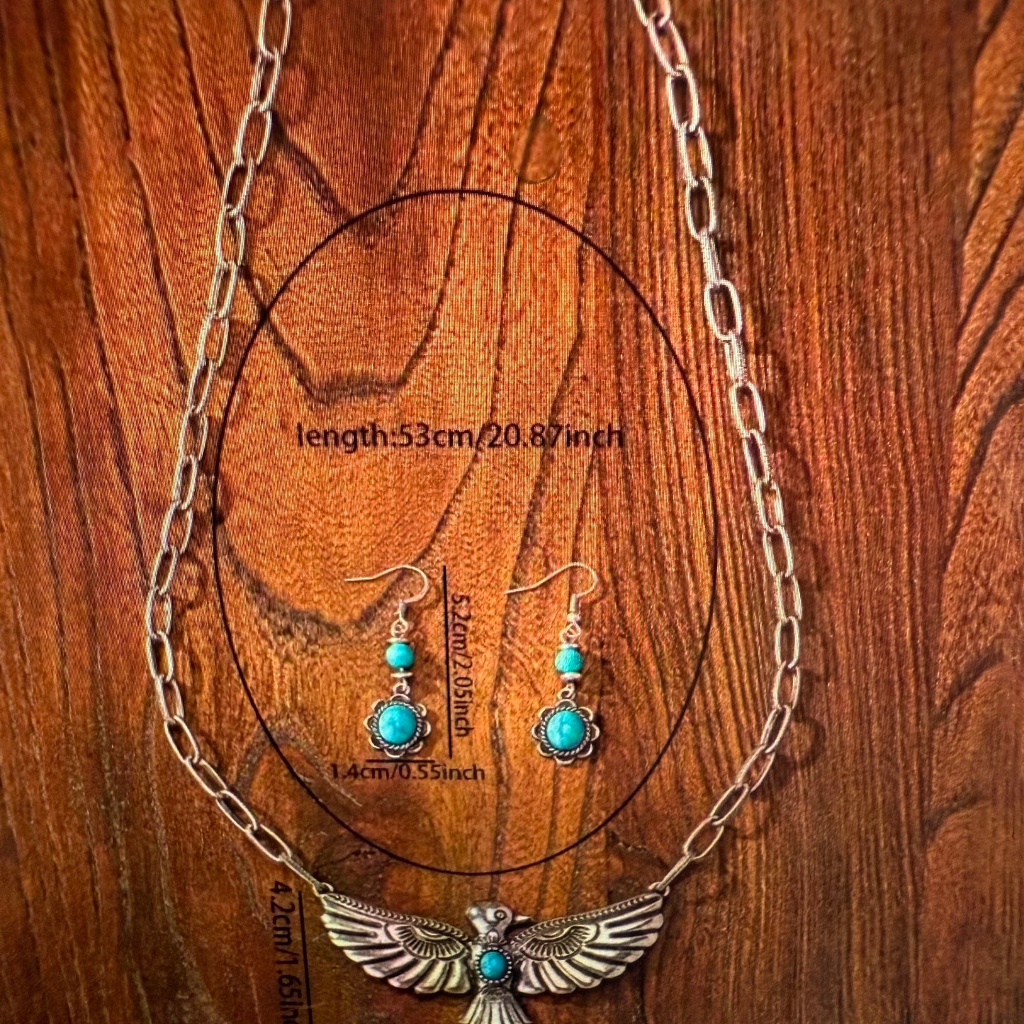 Handcrafted Thunderbird Necklace and Earrings Gift Set in Mixed Metals