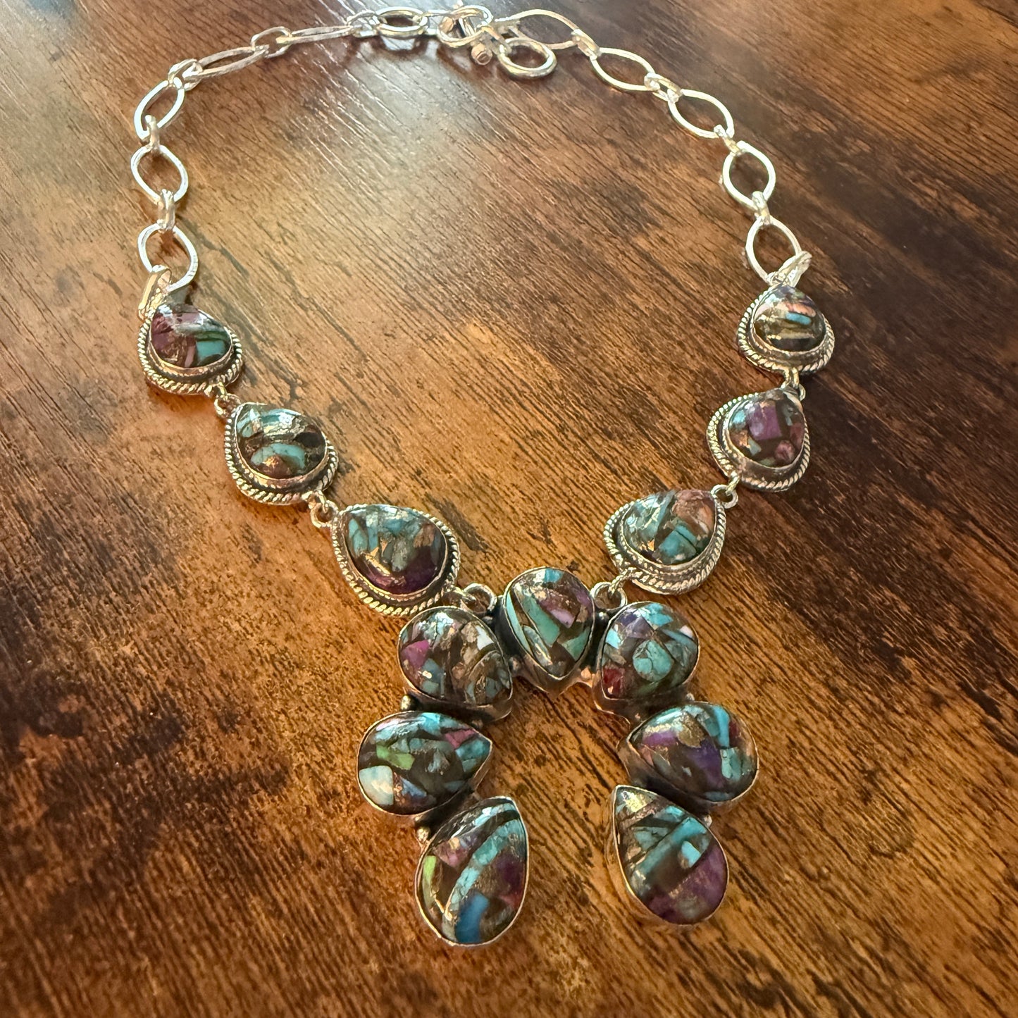 Fiesta Kingman Turquoise Dahlia Squash Blossom Necklace Sterling Silver