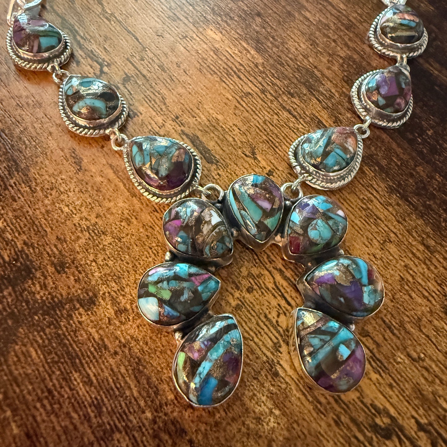 Fiesta Kingman Turquoise Dahlia Squash Blossom Necklace Sterling Silver