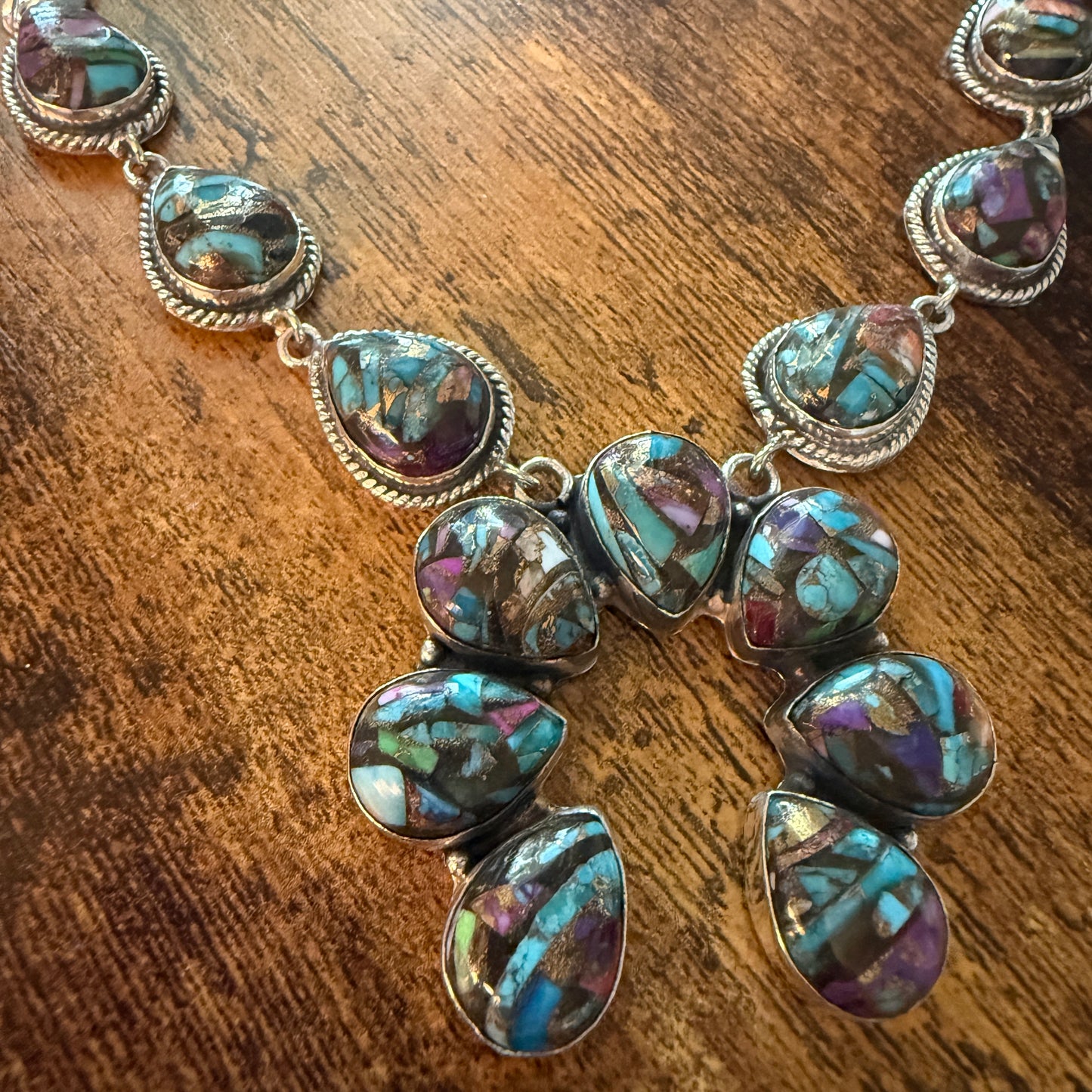 Fiesta Kingman Turquoise Dahlia Squash Blossom Necklace Sterling Silver