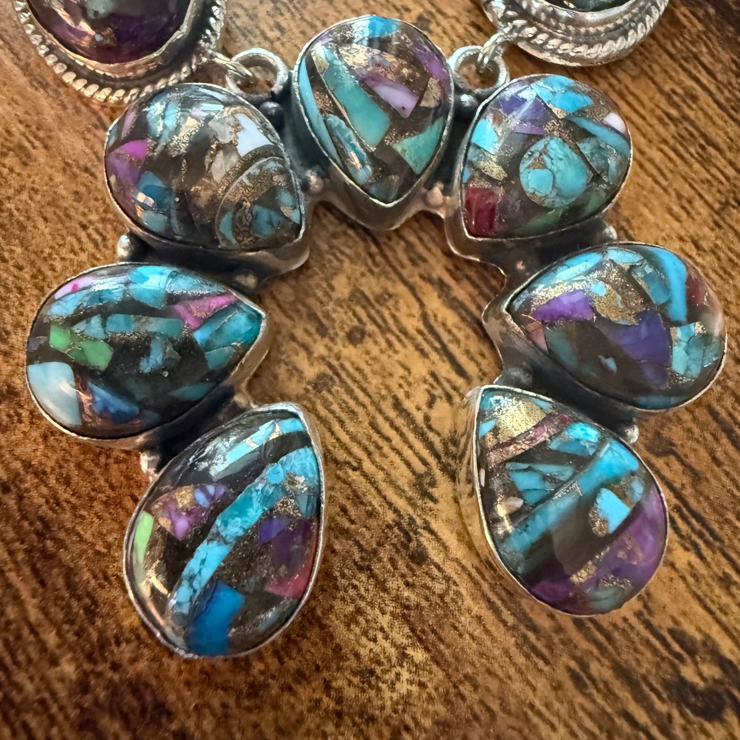 Fiesta Kingman Turquoise Dahlia Squash Blossom Necklace Sterling Silver