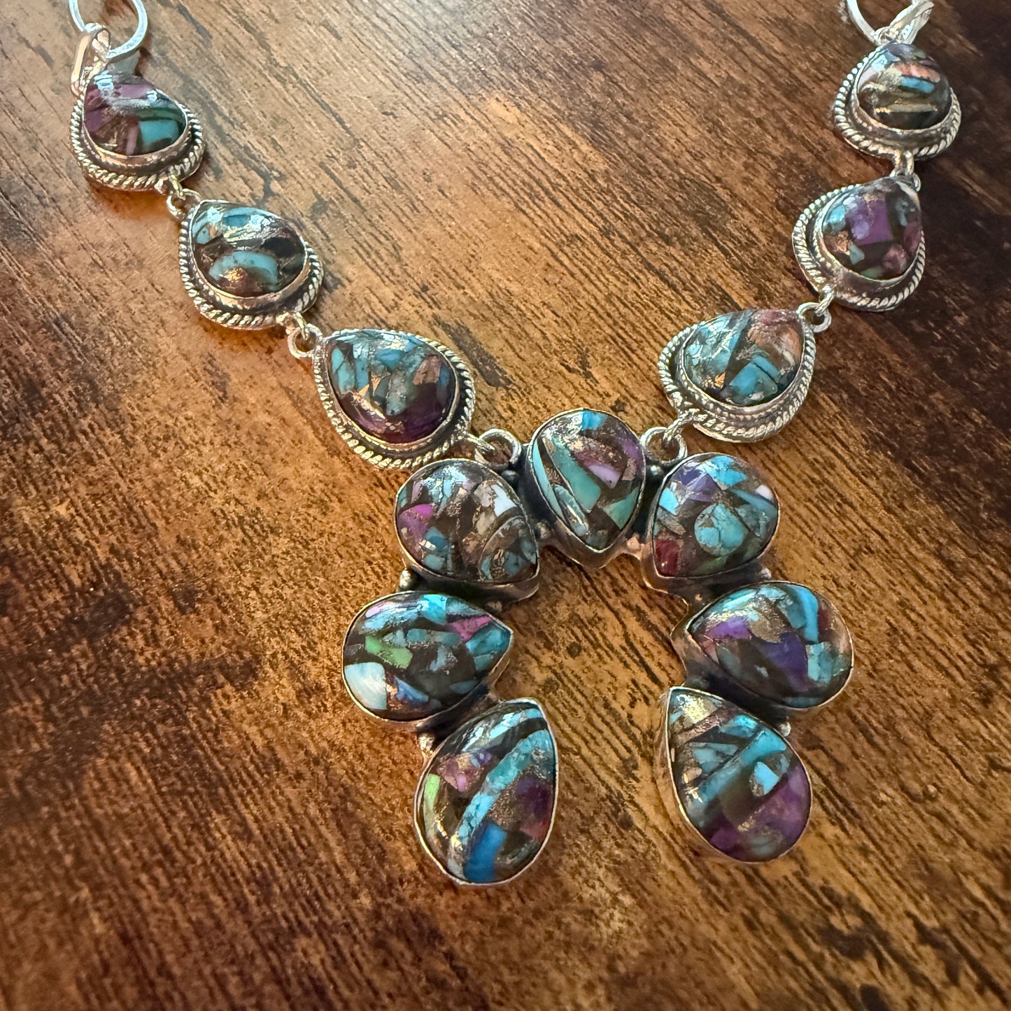 Fiesta Kingman Turquoise Dahlia Squash Blossom Necklace Sterling Silver