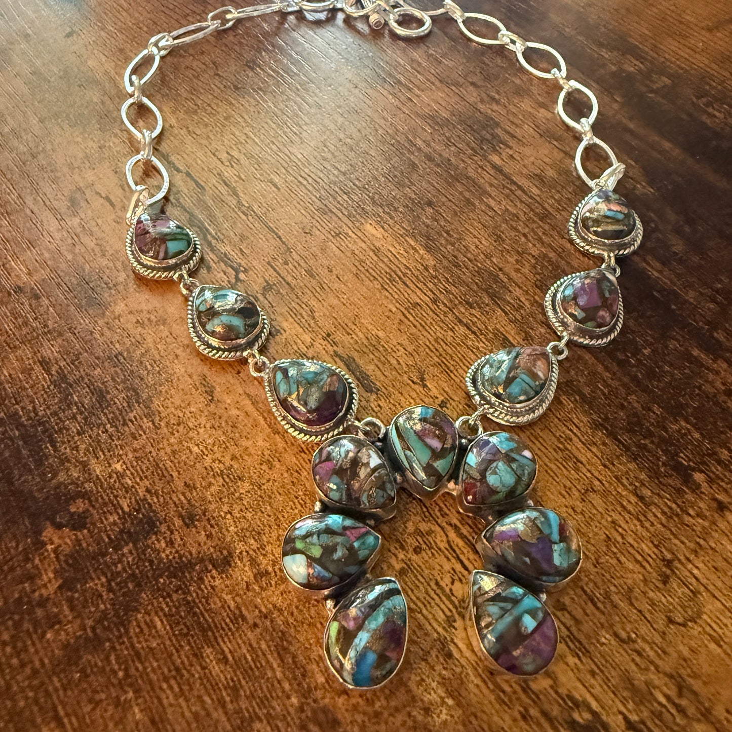 Fiesta Kingman Turquoise Dahlia Squash Blossom Necklace Sterling Silver