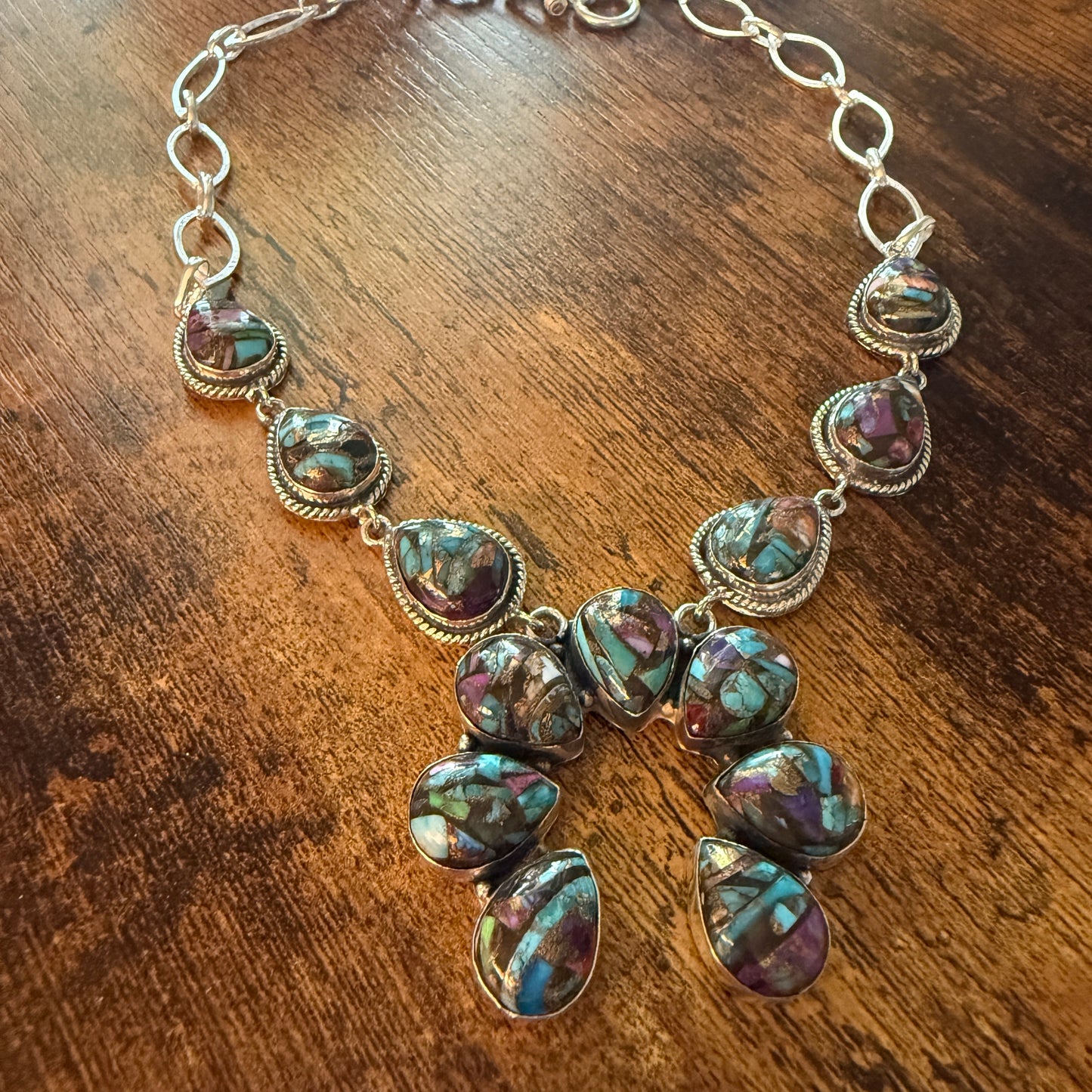 Fiesta Kingman Turquoise Dahlia Squash Blossom Necklace Sterling Silver