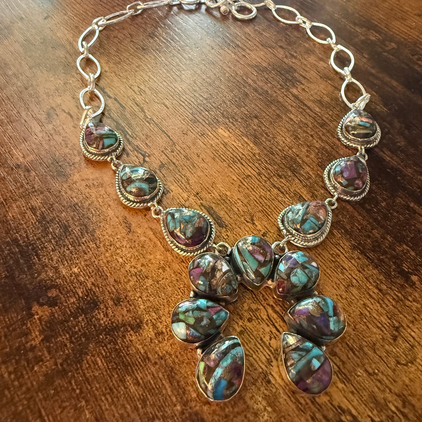 Fiesta Kingman Turquoise Dahlia Squash Blossom Necklace Sterling Silver