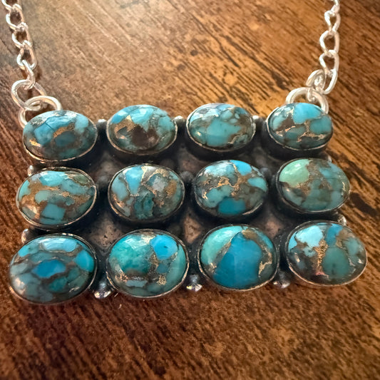 Kingman Blue Turquoise 925 Sterling Silver Necklace Handmade Gemstone