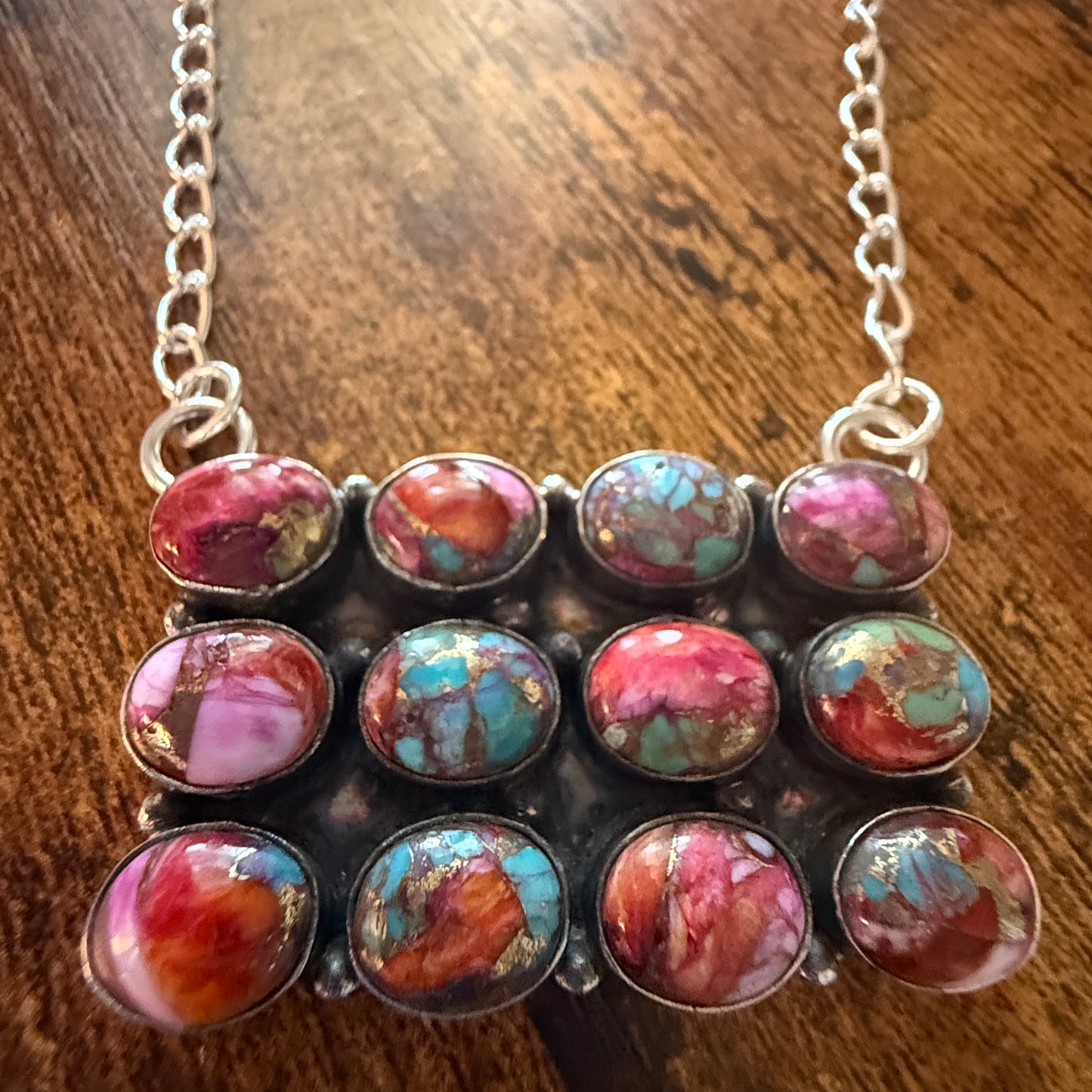 Pink Dahlia Spiny Oyster Gemstone Necklace 925 Sterling Silver Handmade