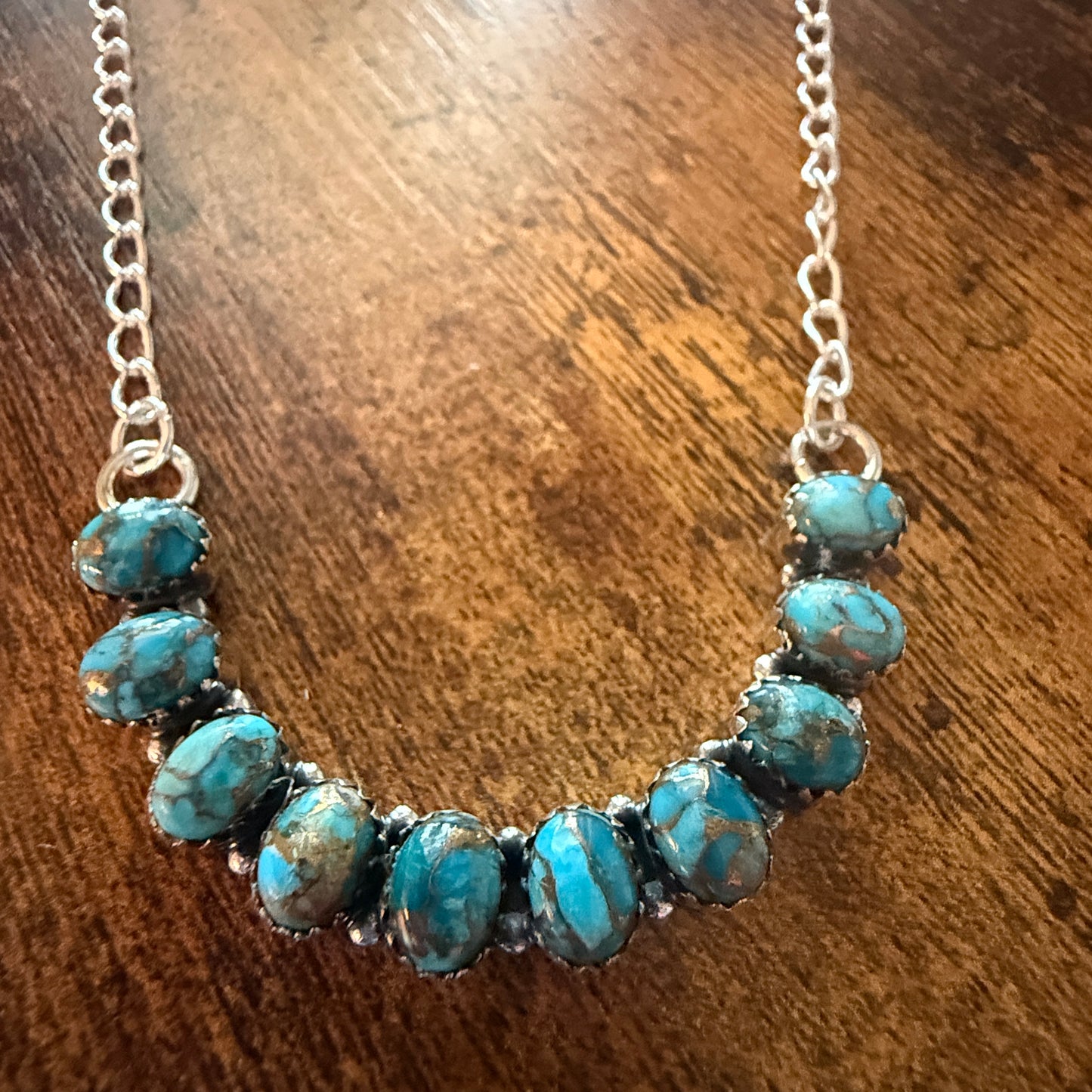 Kingman Turquoise Necklace In 925 Sterling Silver Handmade Jewelry