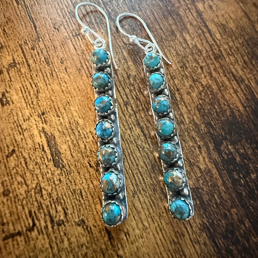 Kingman Turquoise Dahlia Wire Earrings in Sterling Silver