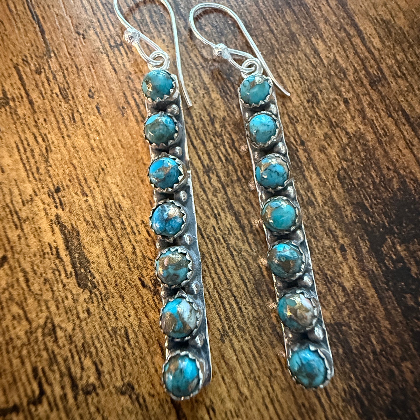 Kingman Turquoise Dahlia Wire Earrings in Sterling Silver