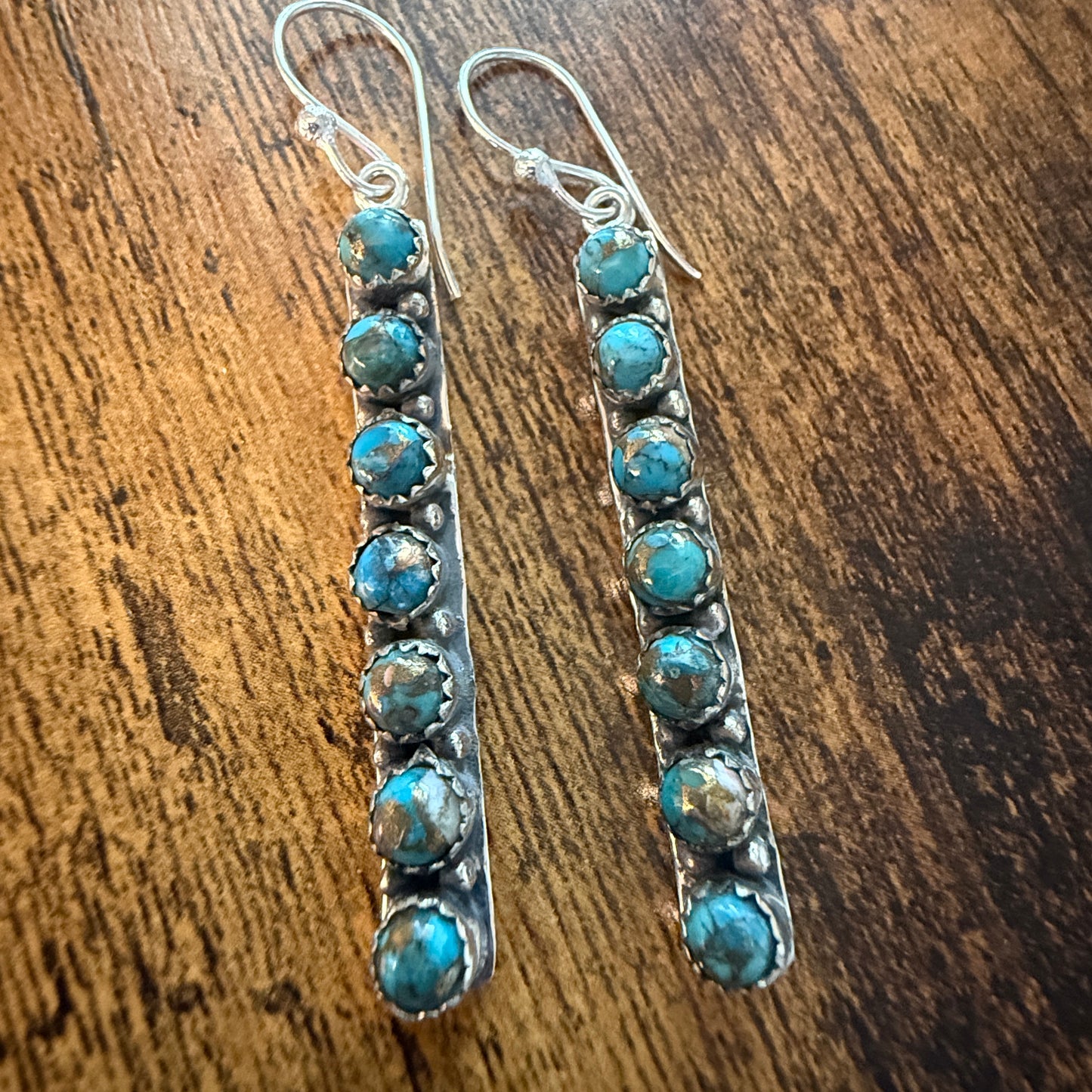 Kingman Turquoise Dahlia Wire Earrings in Sterling Silver