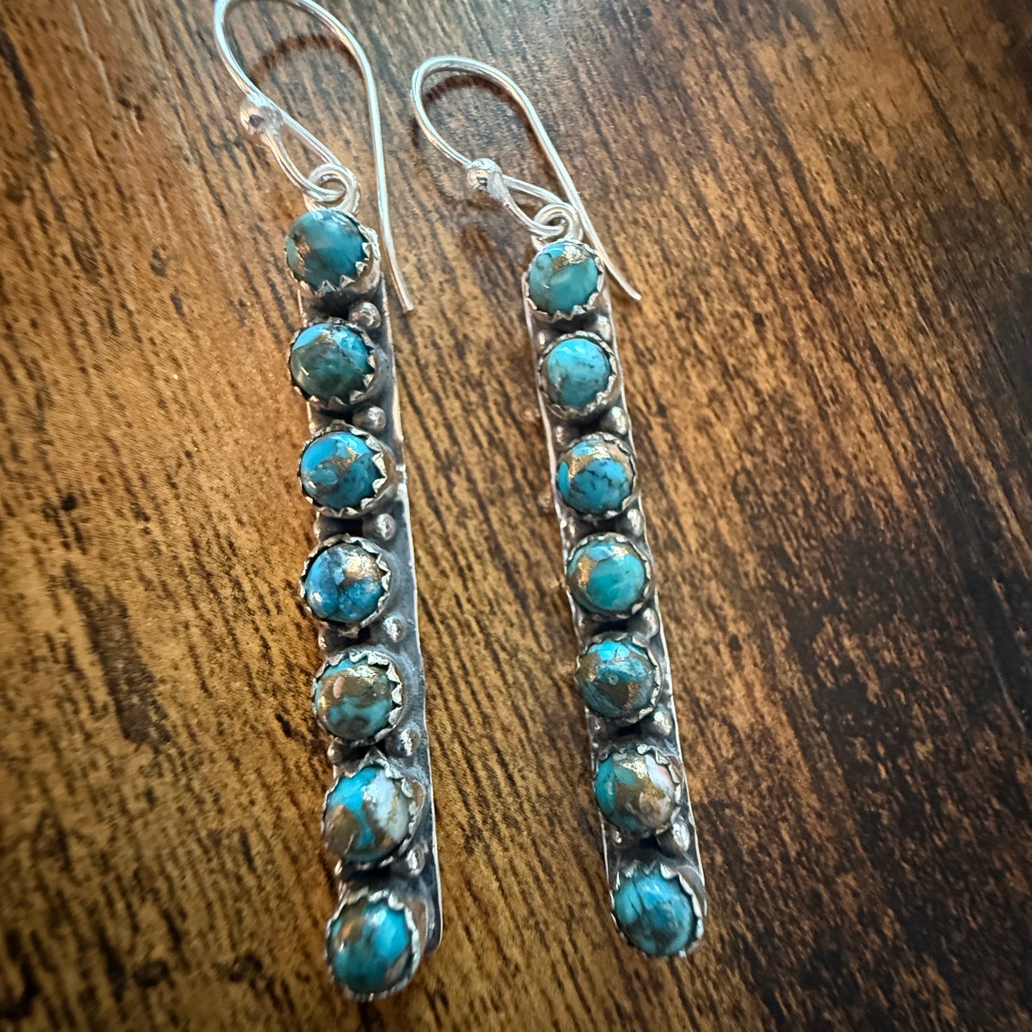 Kingman Turquoise Dahlia Wire Earrings in Sterling Silver