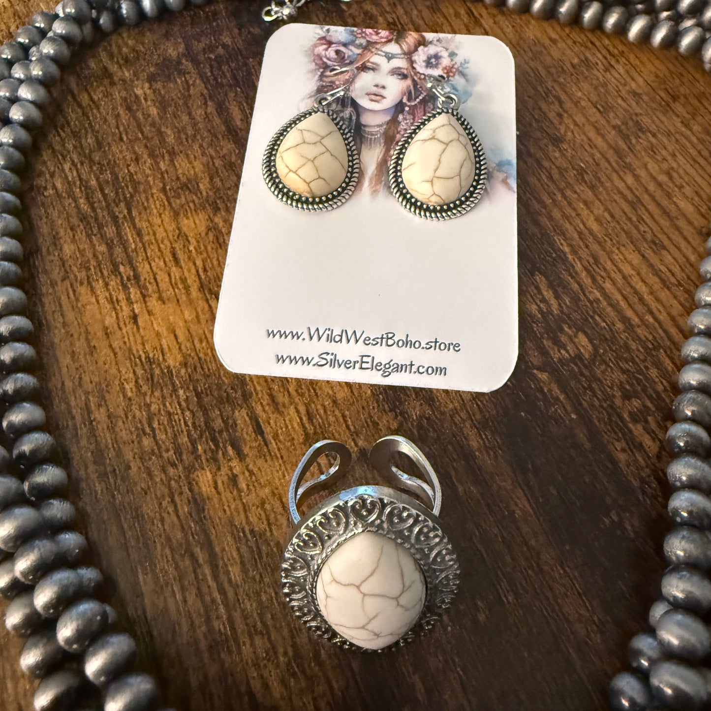 Handcrafted Three Strand Silver Pearl Butterfly Four Piece Jewelry Set