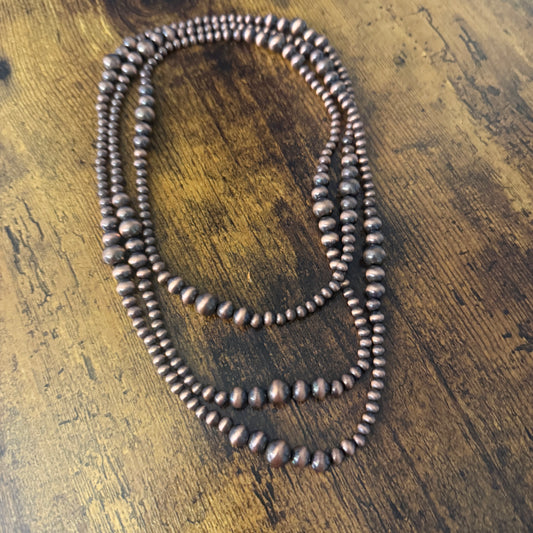 Handcrafted Copper Pearl Beads Necklace 60 Inch Multi Strand Style