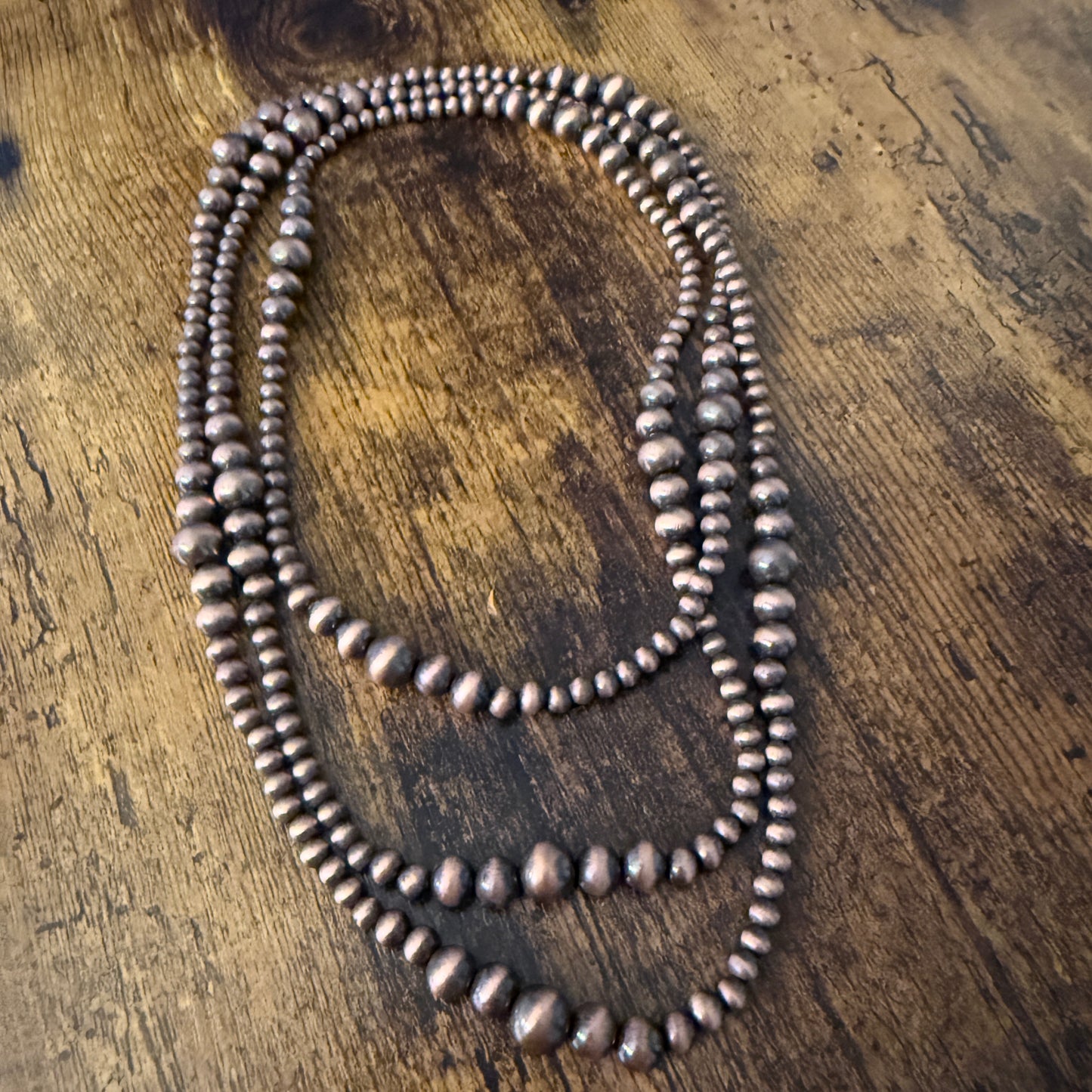 Handcrafted Copper Pearl Beads Necklace 60 Inch Multi Strand Style