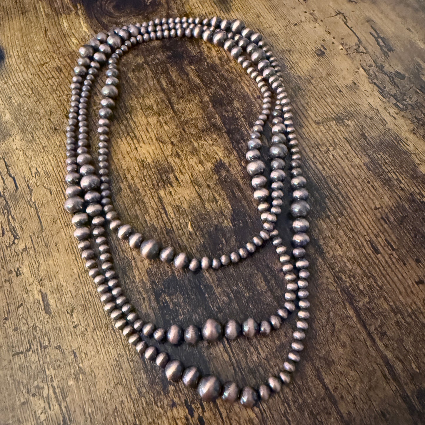 Handcrafted Copper Pearl Beads Necklace 60 Inch Multi Strand Style