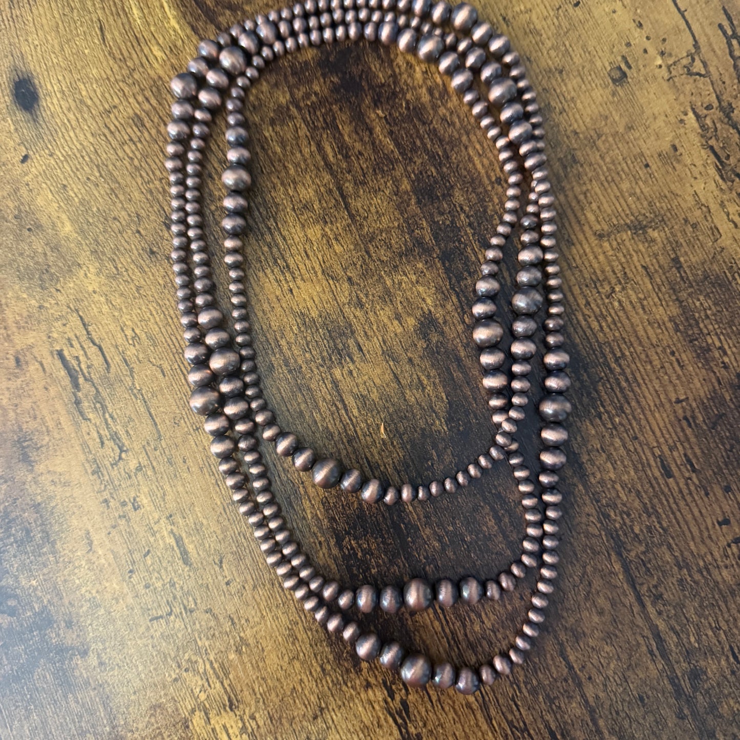 Handcrafted Copper Pearl Beads Necklace 60 Inch Multi Strand Style