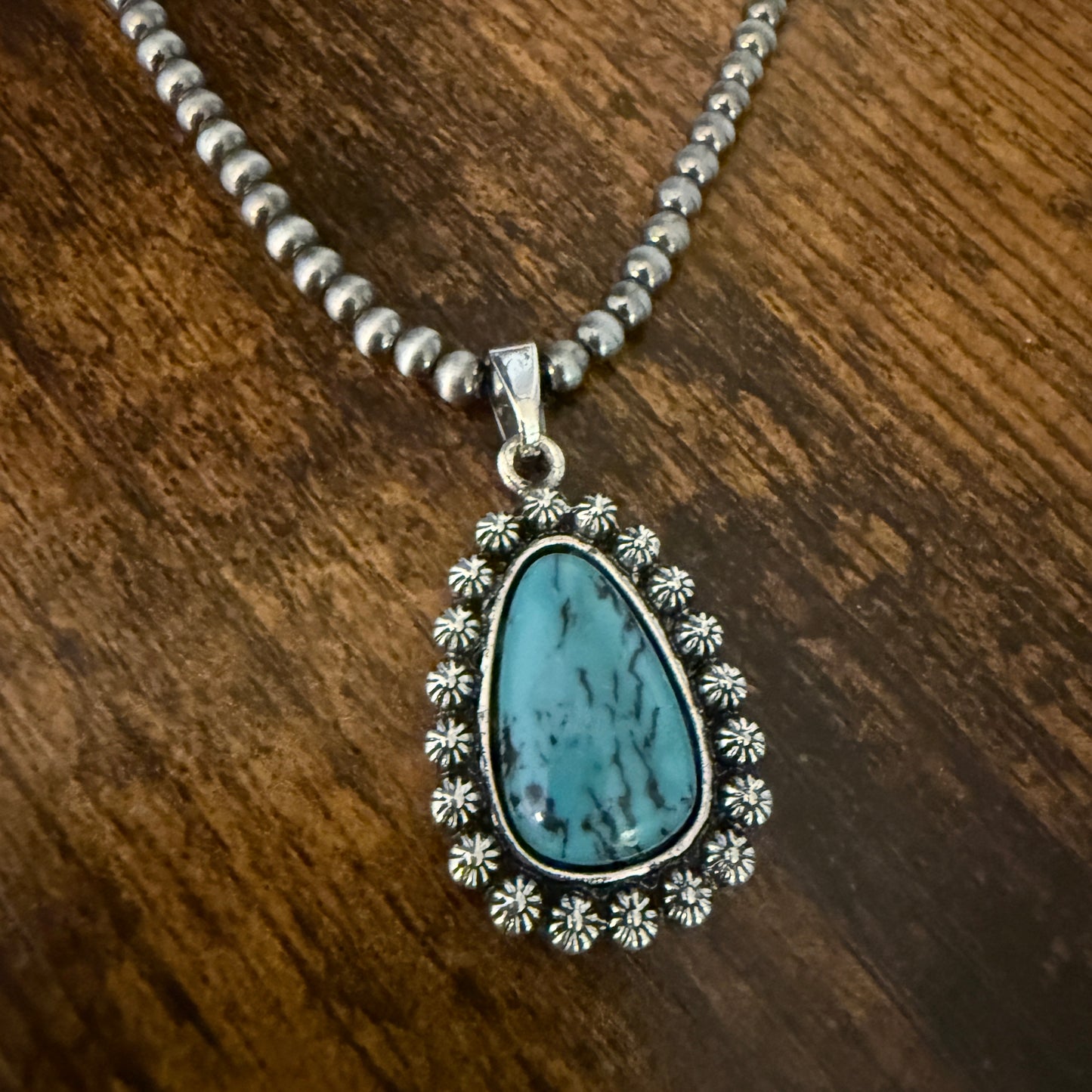 Turquoise Silver Pearls Choker Necklace With Stud Earrings Set