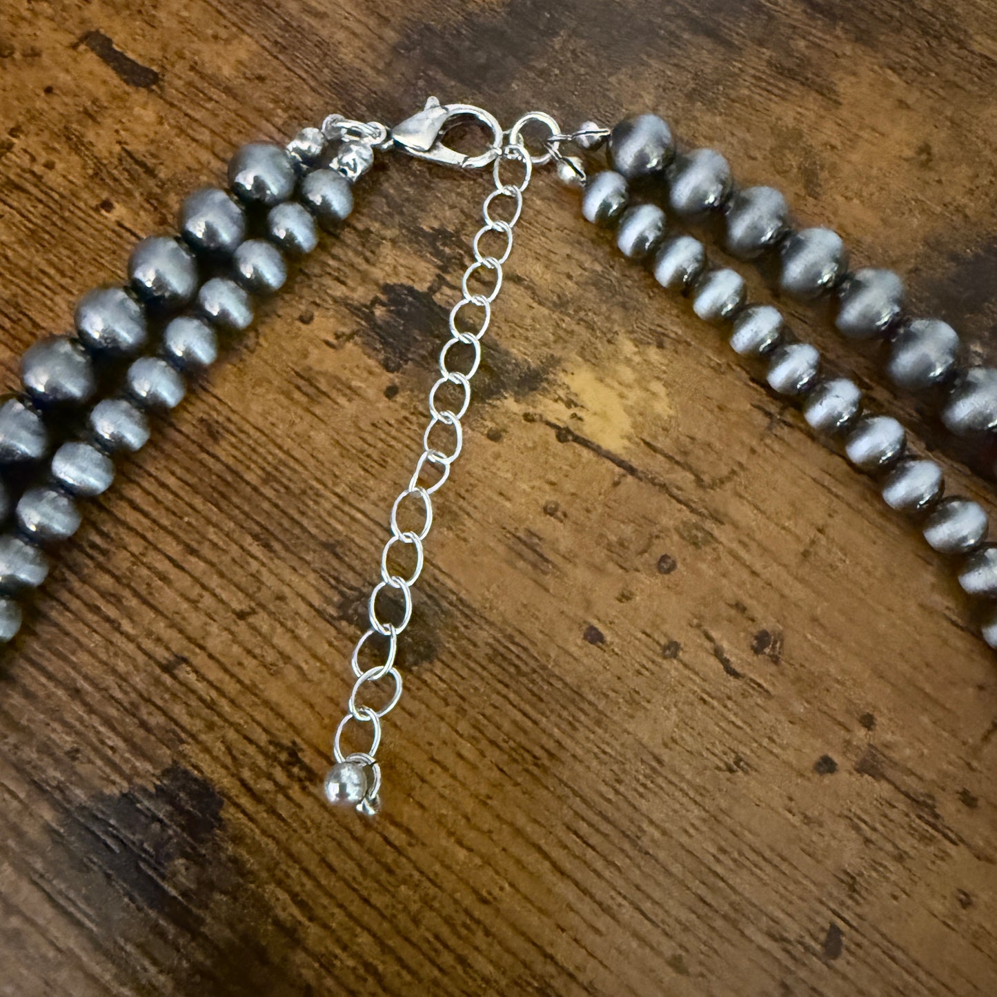 Navajo Style Turquoise Two Strand Necklace Silver Turquoise Pendant and Pearls