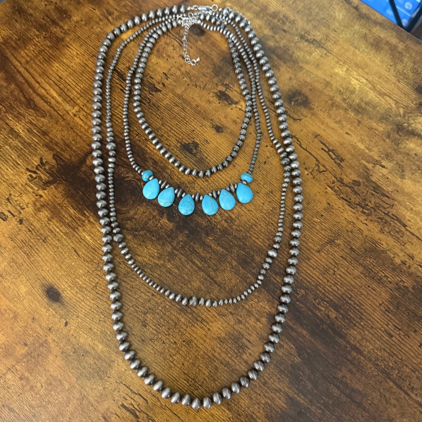 Turquoise Bead Pearl Long Necklace Bohemian Vintage Style Charm