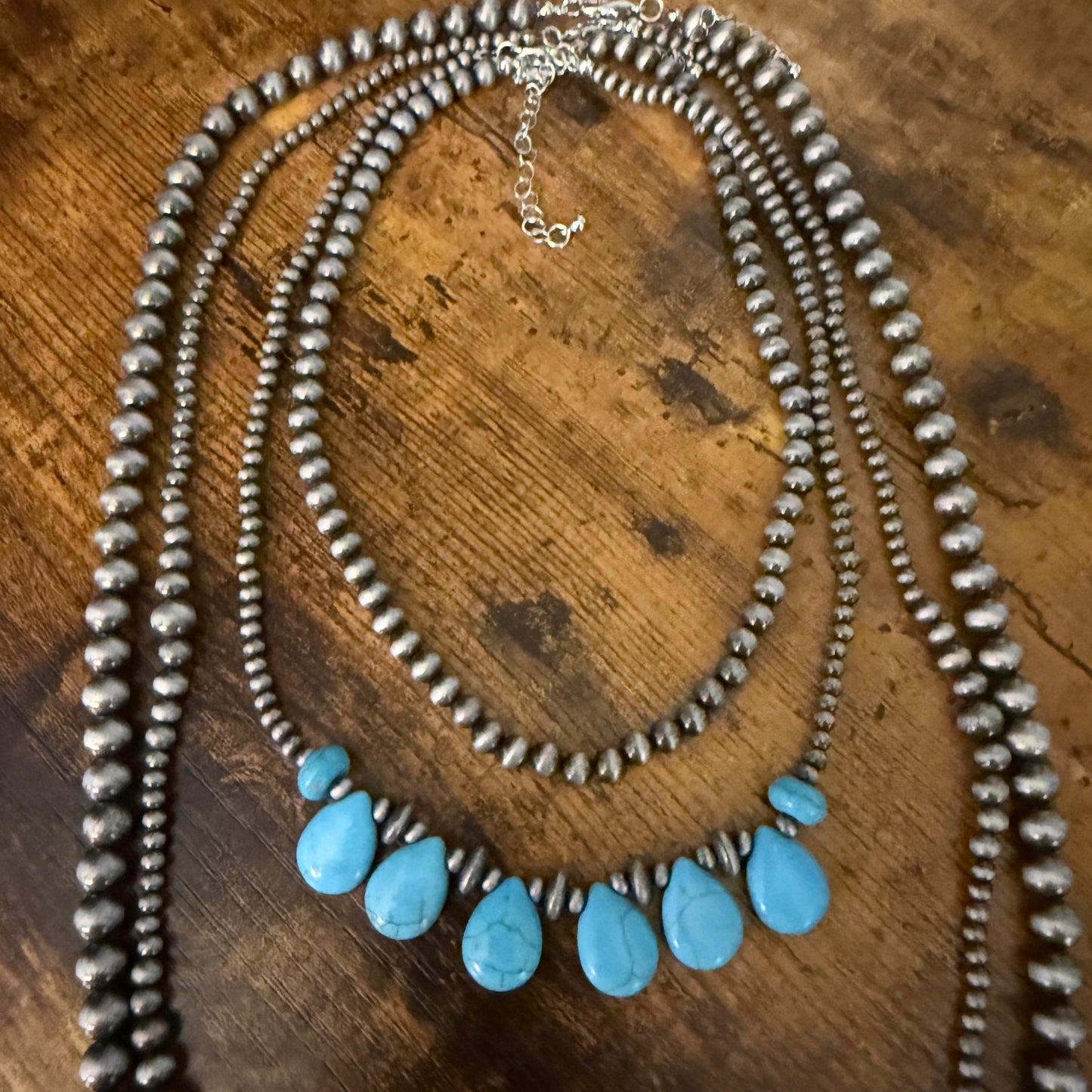 Turquoise Bead Pearl Long Necklace Bohemian Vintage Style Charm