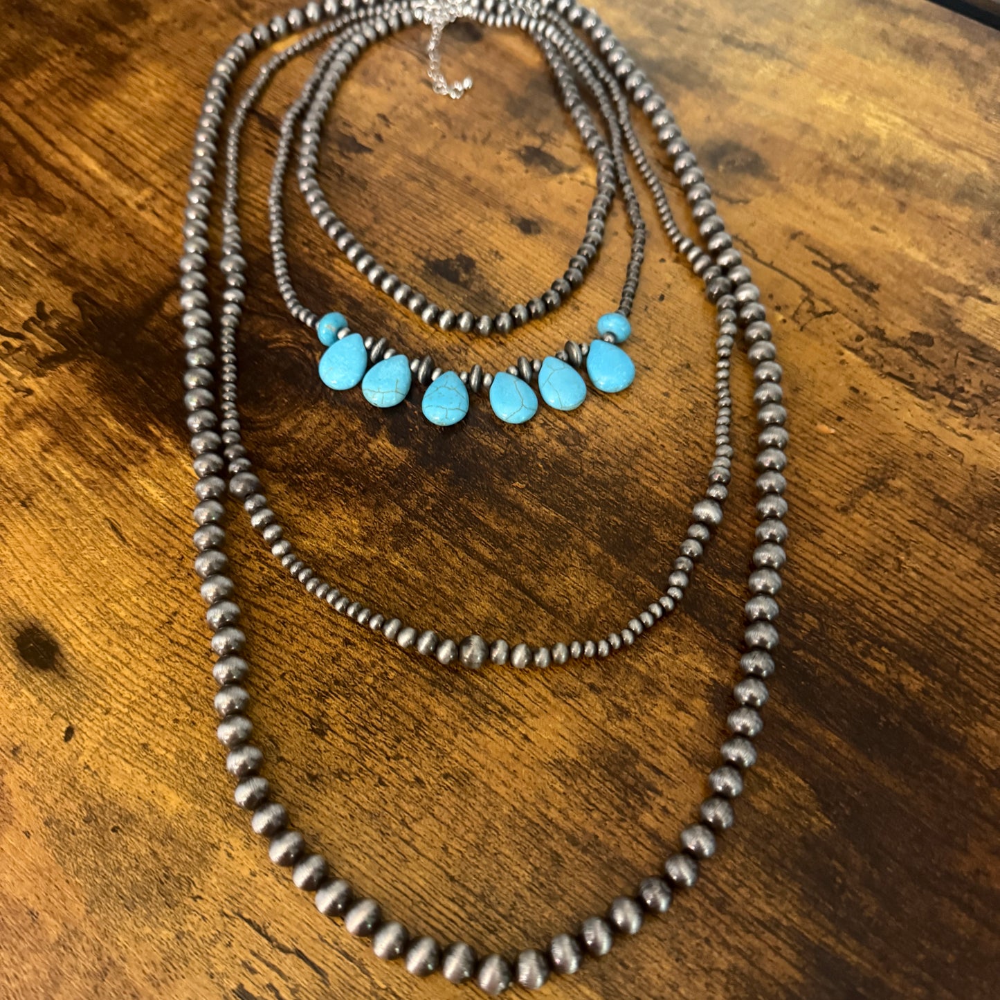 Turquoise Bead Pearl Long Necklace Bohemian Vintage Style Charm