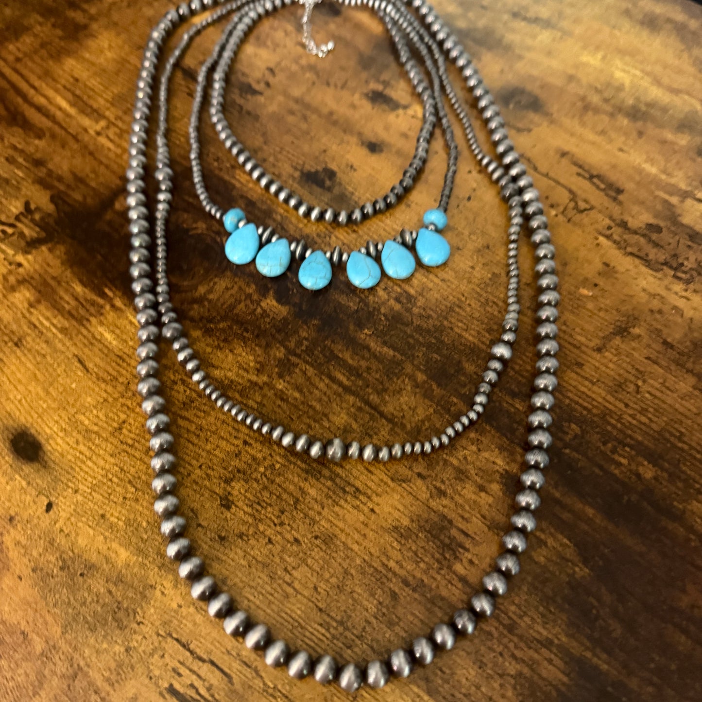 Turquoise Bead Pearl Long Necklace Bohemian Vintage Style Charm