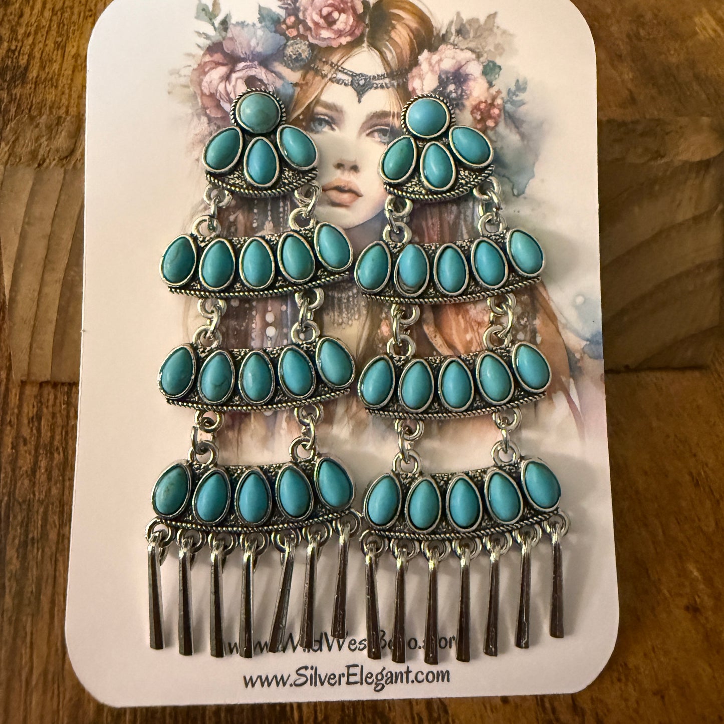 Navajo Style Turquoise Cluster Drop Stud Earrings Sterling Silver 3.5 Inches