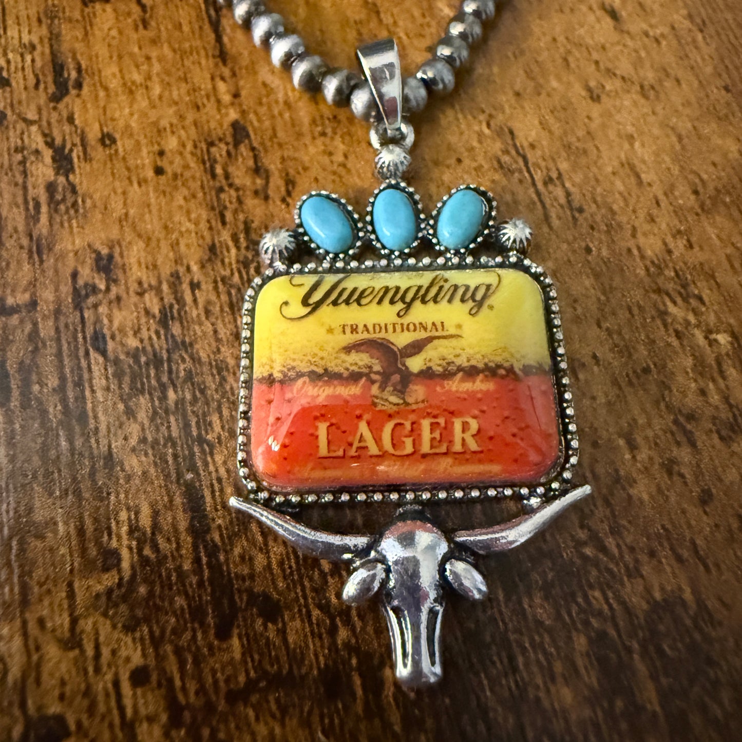 Yuengling Beer Cowgirl Western 4mm Silver Pearl Beads Choker Necklace