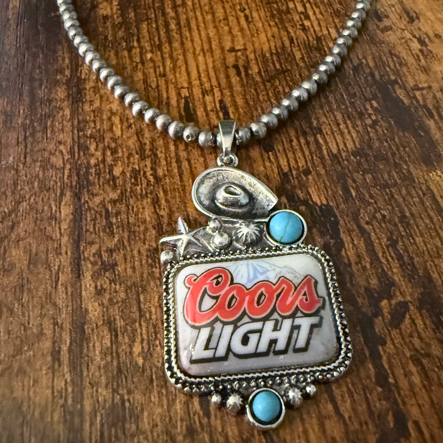 Western Cowgirl Coors Light Beer Silver Pearl Choker Necklace