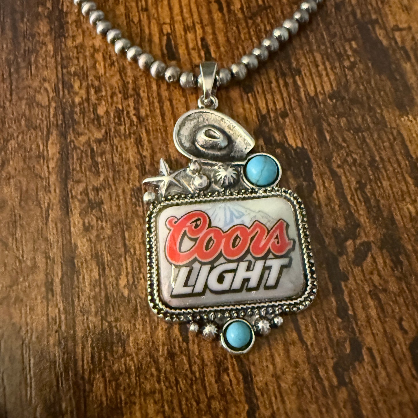 Western Cowgirl Coors Light Beer Silver Pearl Choker Necklace