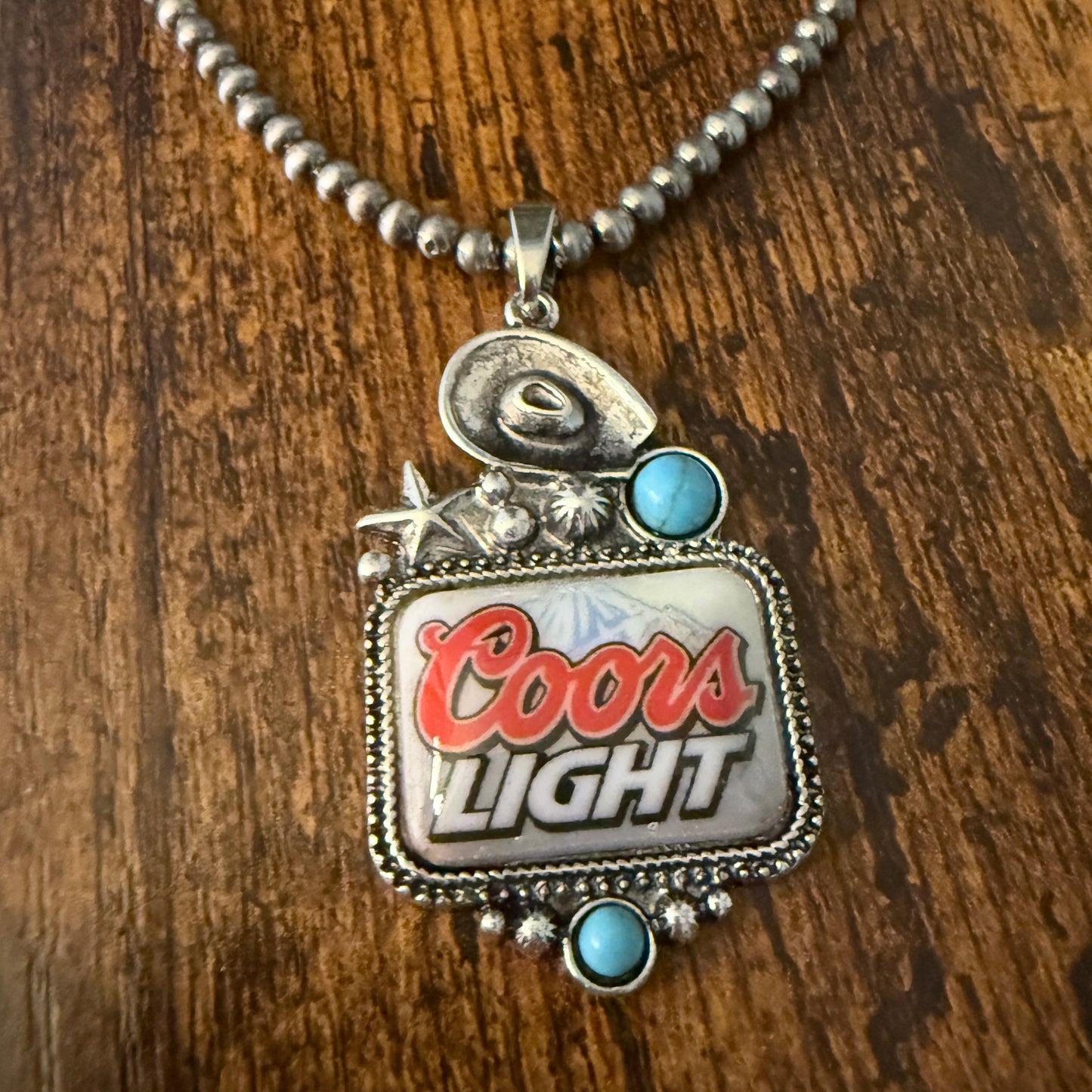 Western Cowgirl Coors Light Beer Silver Pearl Choker Necklace