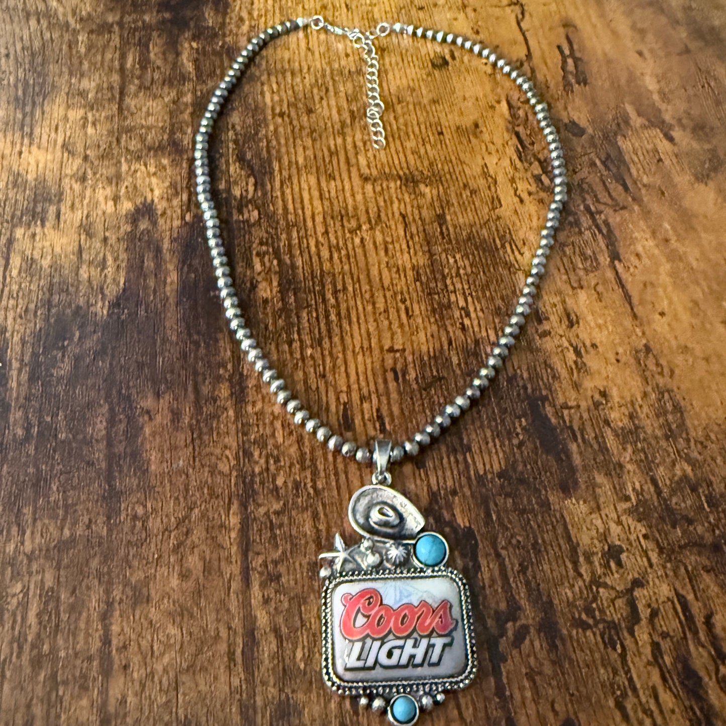Western Cowgirl Coors Light Beer Silver Pearl Choker Necklace