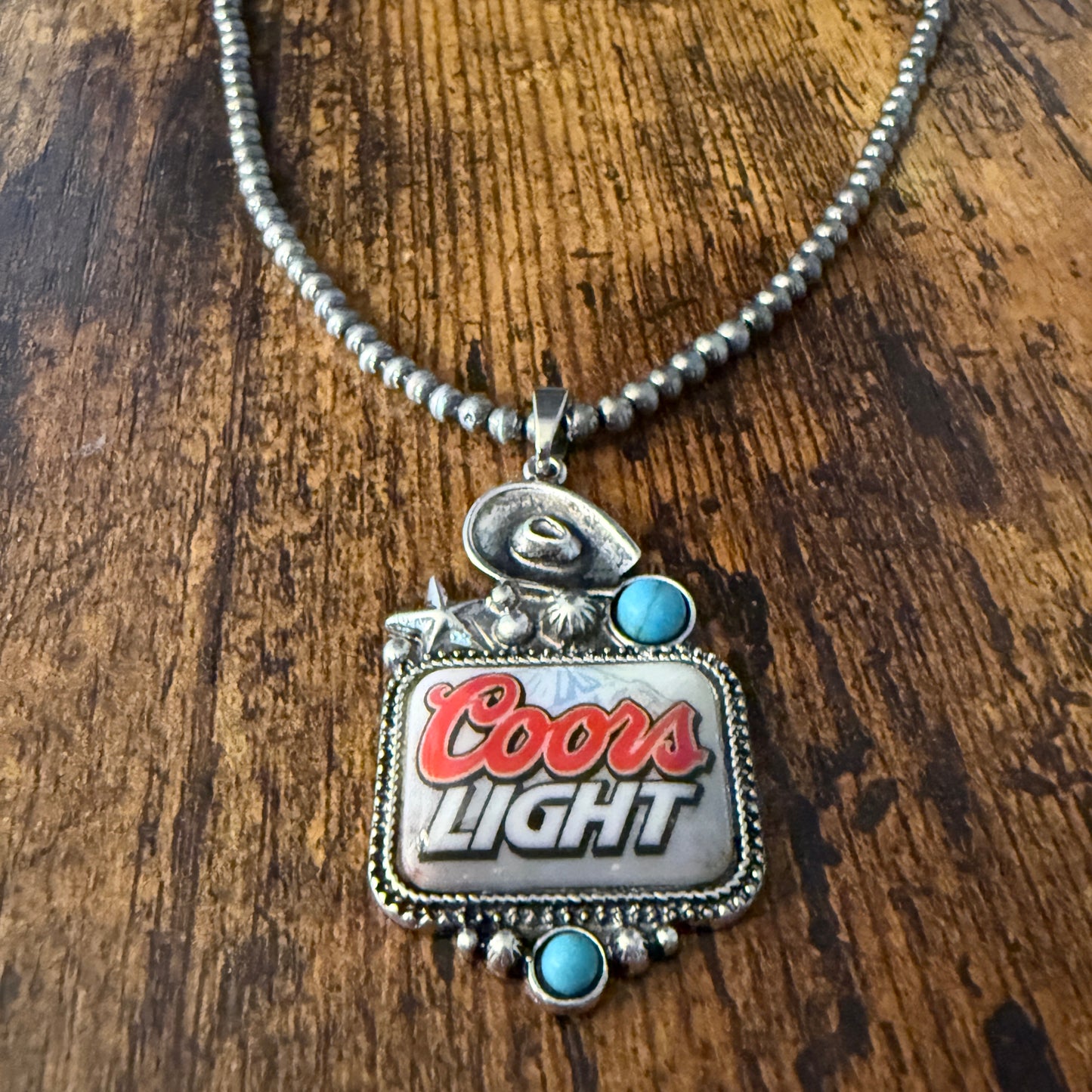 Western Cowgirl Coors Light Beer Silver Pearl Choker Necklace