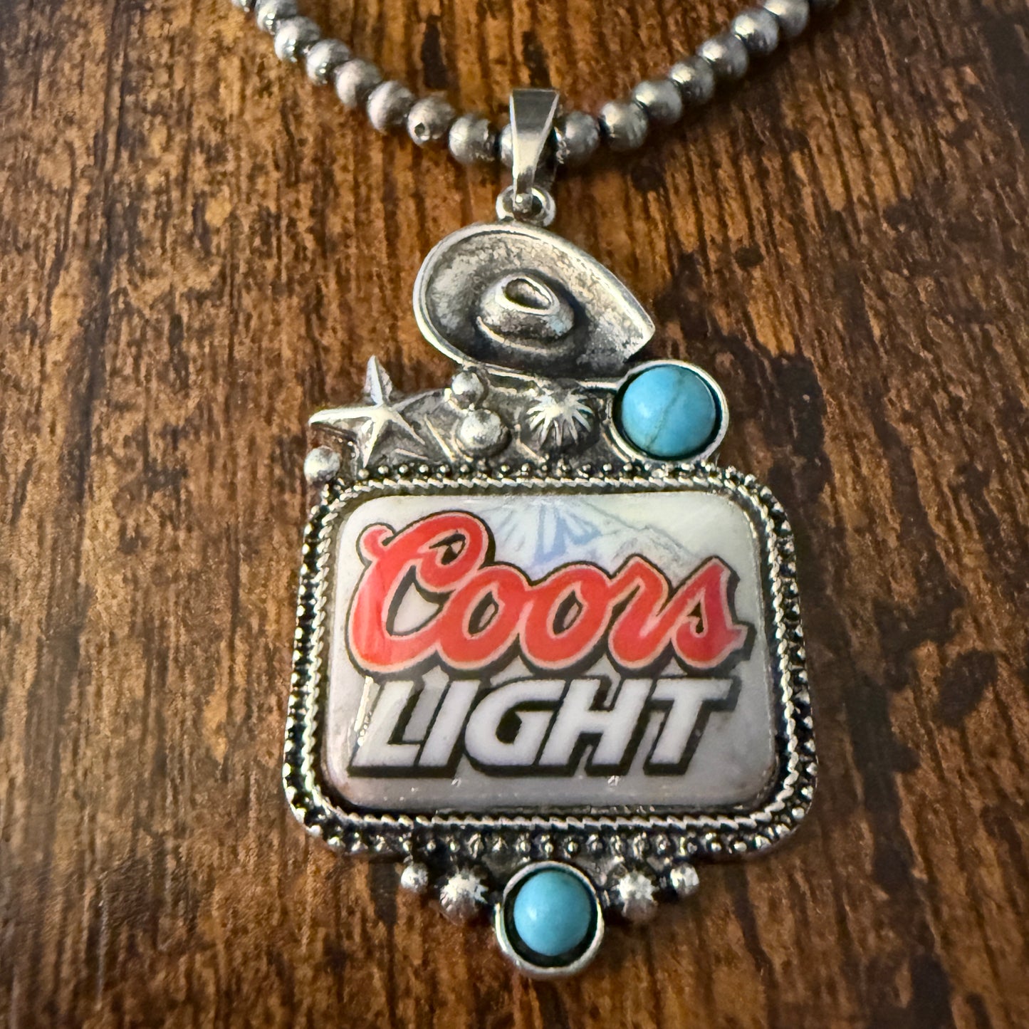 Western Cowgirl Coors Light Beer Silver Pearl Choker Necklace